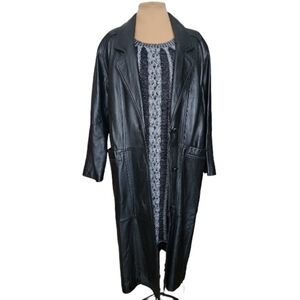 Preston & York Petites Genuine Lambskin Leather Trench Coat Black Women's Medium